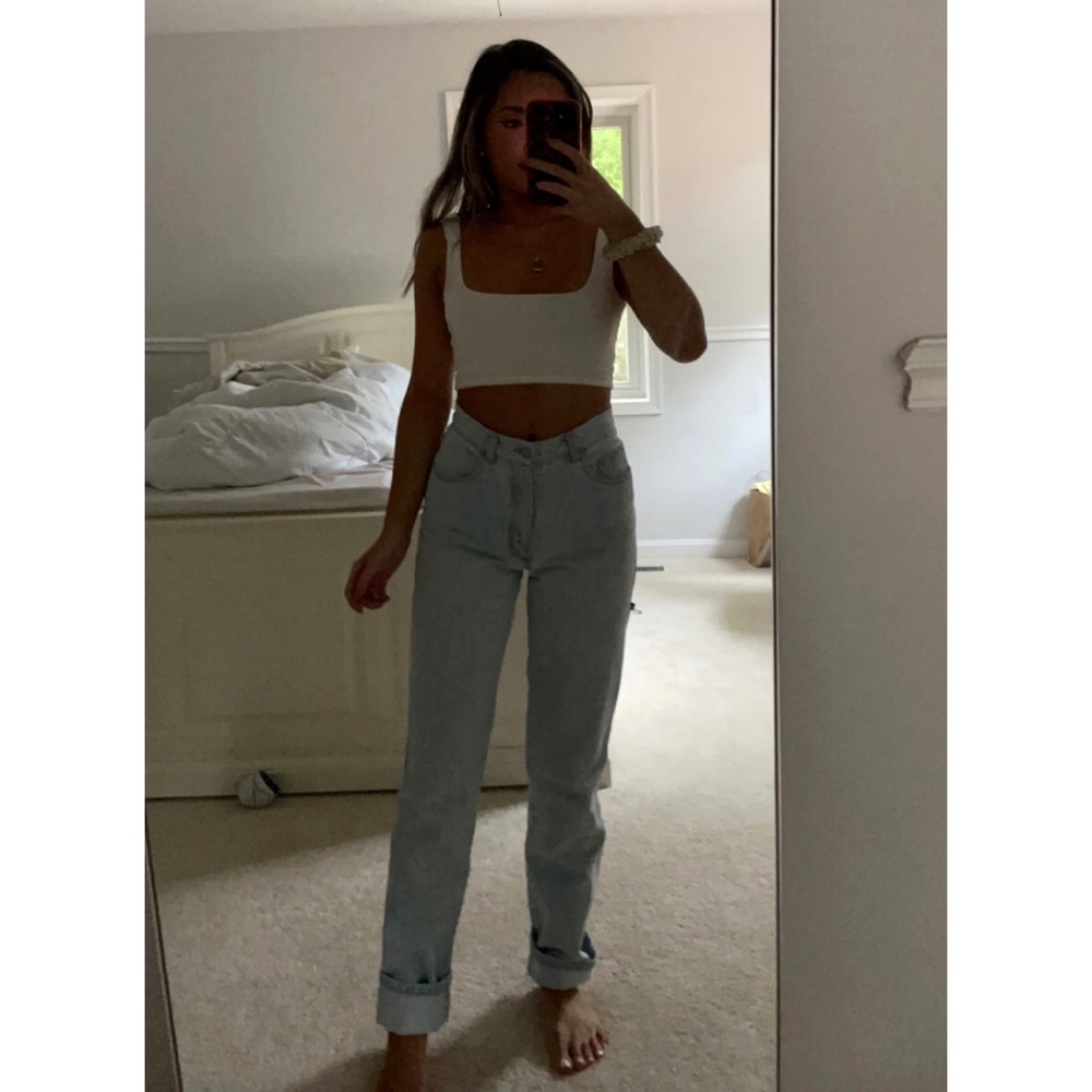 Vintage 80s 90s Guess • denim high waist light wash tapered leg mom jeans sz 24